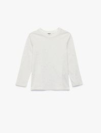 Pamuklu Sim Detaylı Uzun Kollu Bisiklet Yaka Tişört