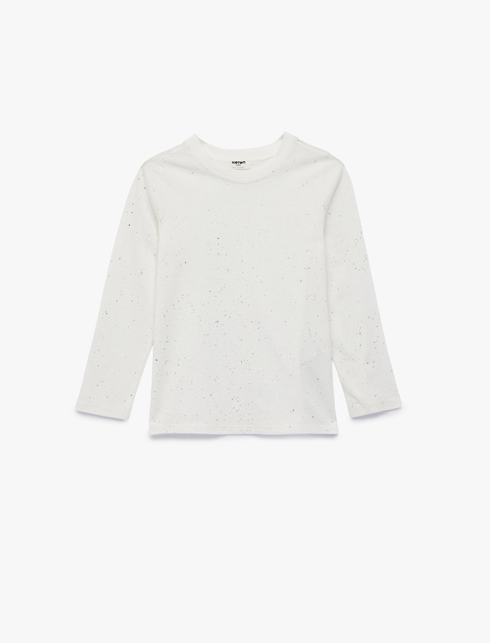 Kız Çocuk Pamuklu Sim Detaylı Uzun Kollu Bisiklet Yaka Tişört