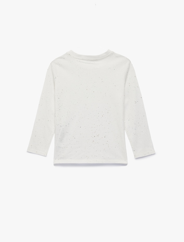 Kız Çocuk Pamuklu Sim Detaylı Uzun Kollu Bisiklet Yaka Tişört