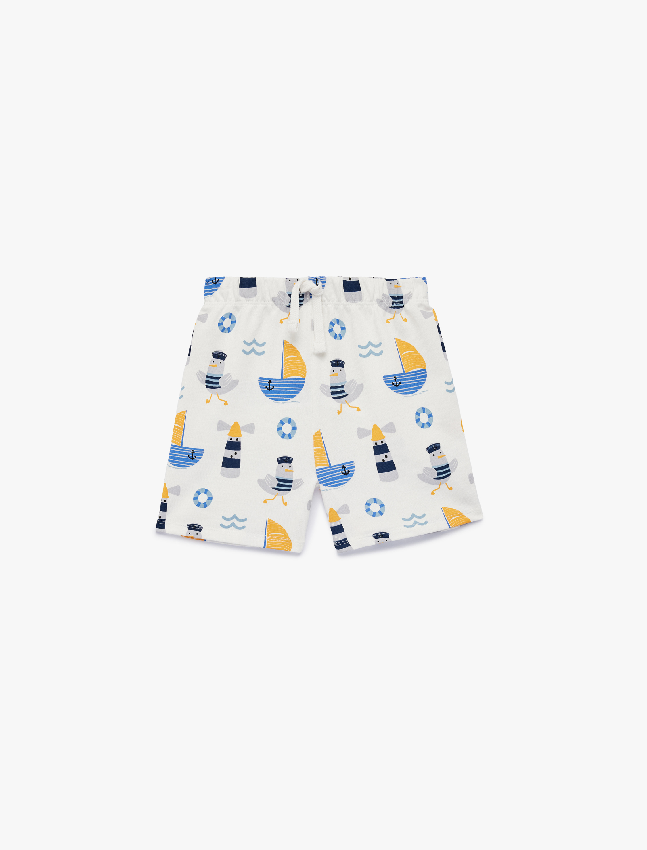  Erkek Bebek Pamuklu Beli Bağcıklı Baskılı Şort