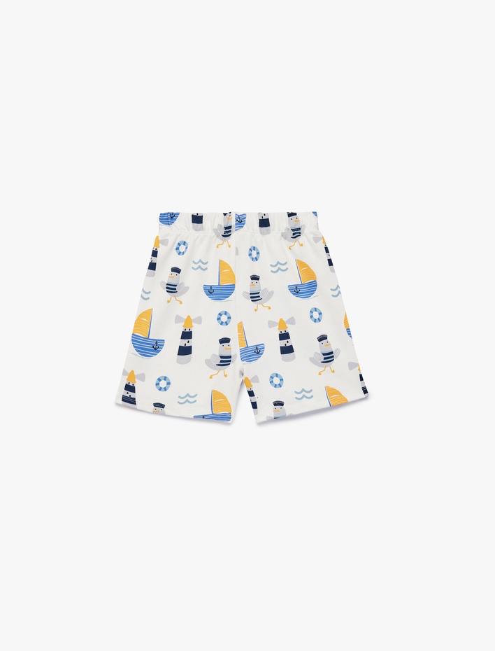 Erkek Bebek Pamuklu Beli Bağcıklı Baskılı Şort