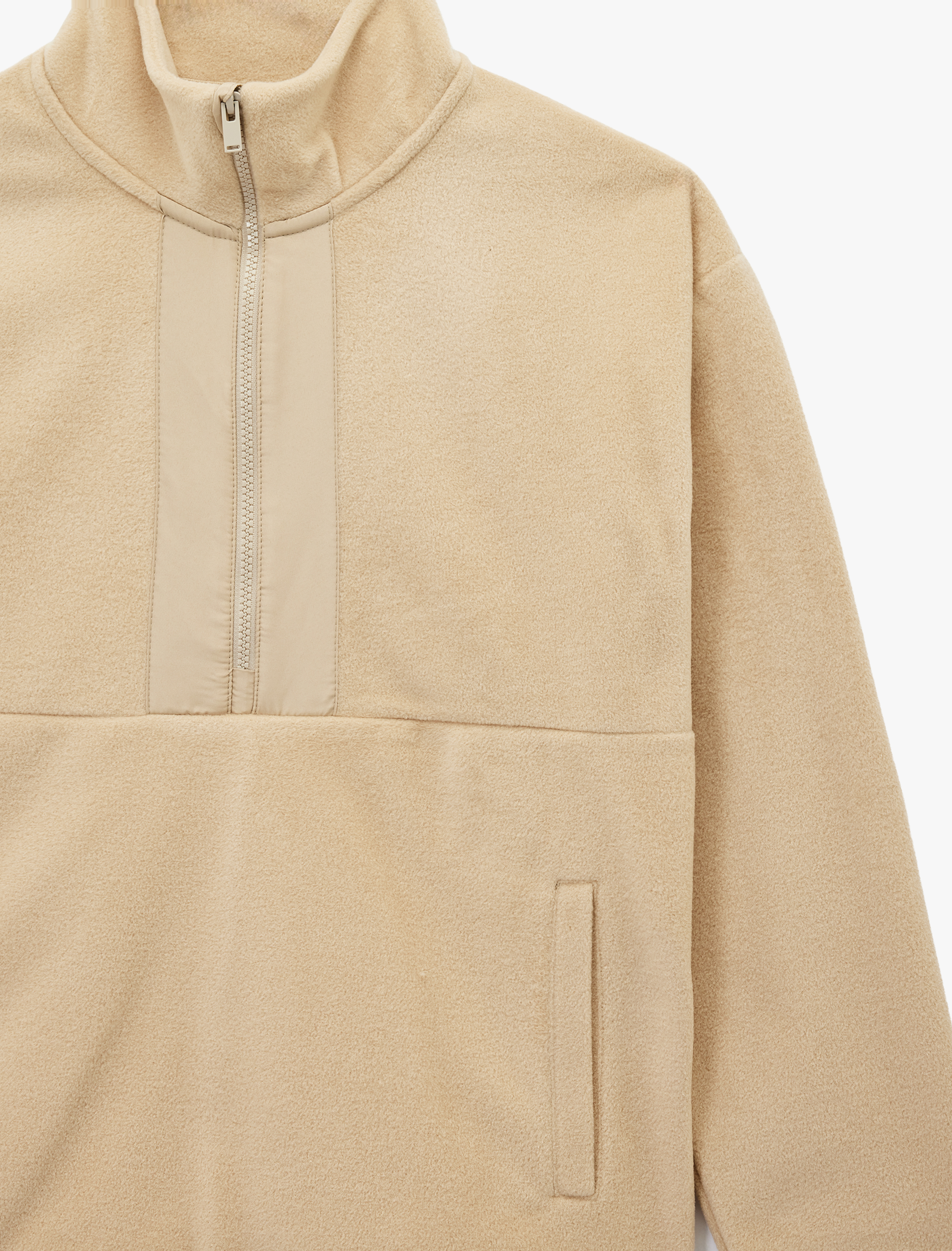   Uzun Kollu Cepli Yarım Fermuarlı Polar Sweatshirt