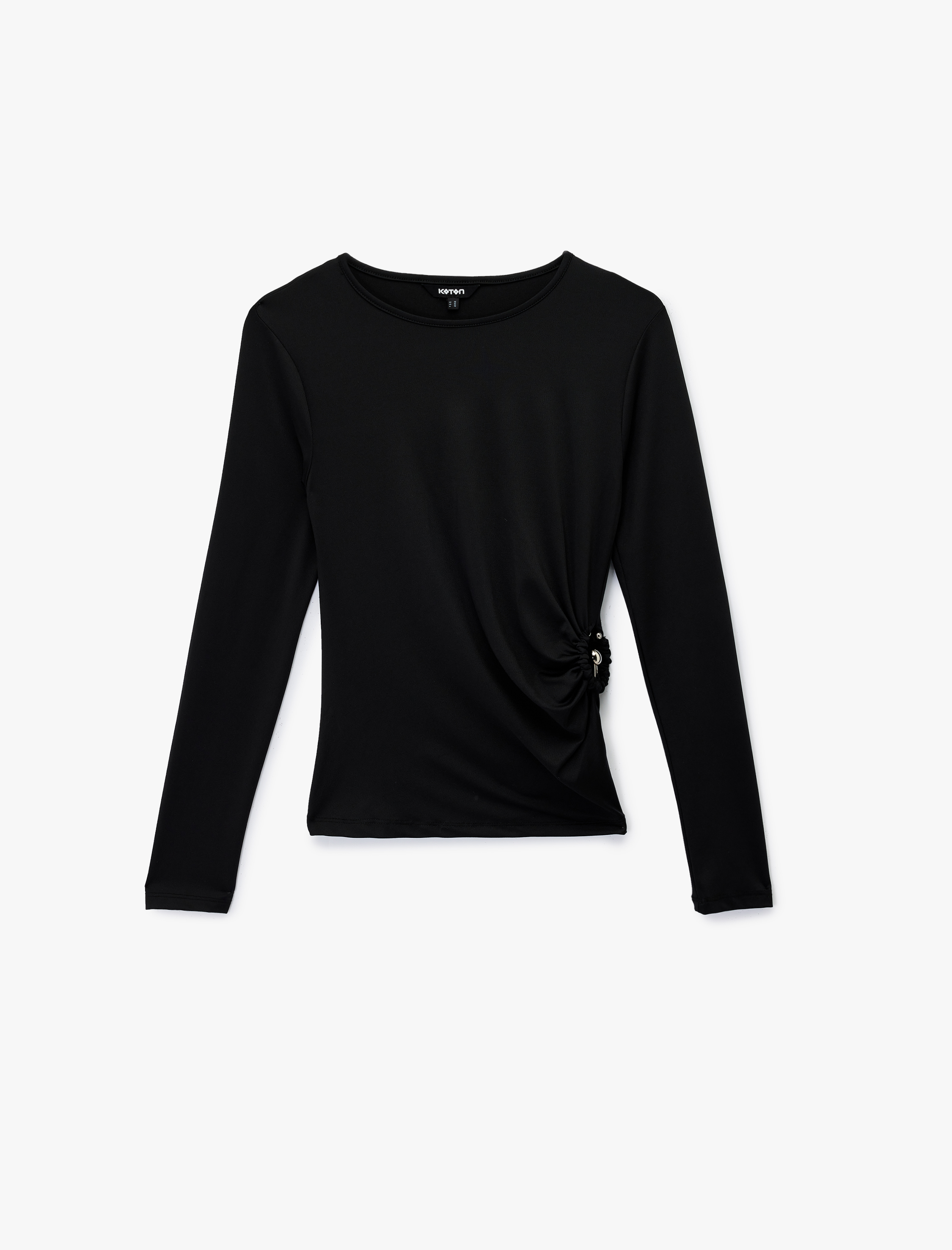   Slim Fit Uzun Kollu Bisiklet Yaka Metal Aksesuarlı Tişört