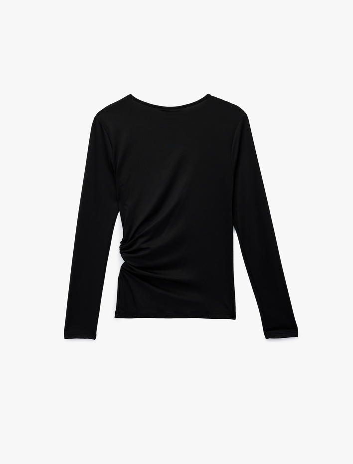  Slim Fit Uzun Kollu Bisiklet Yaka Metal Aksesuarlı Tişört