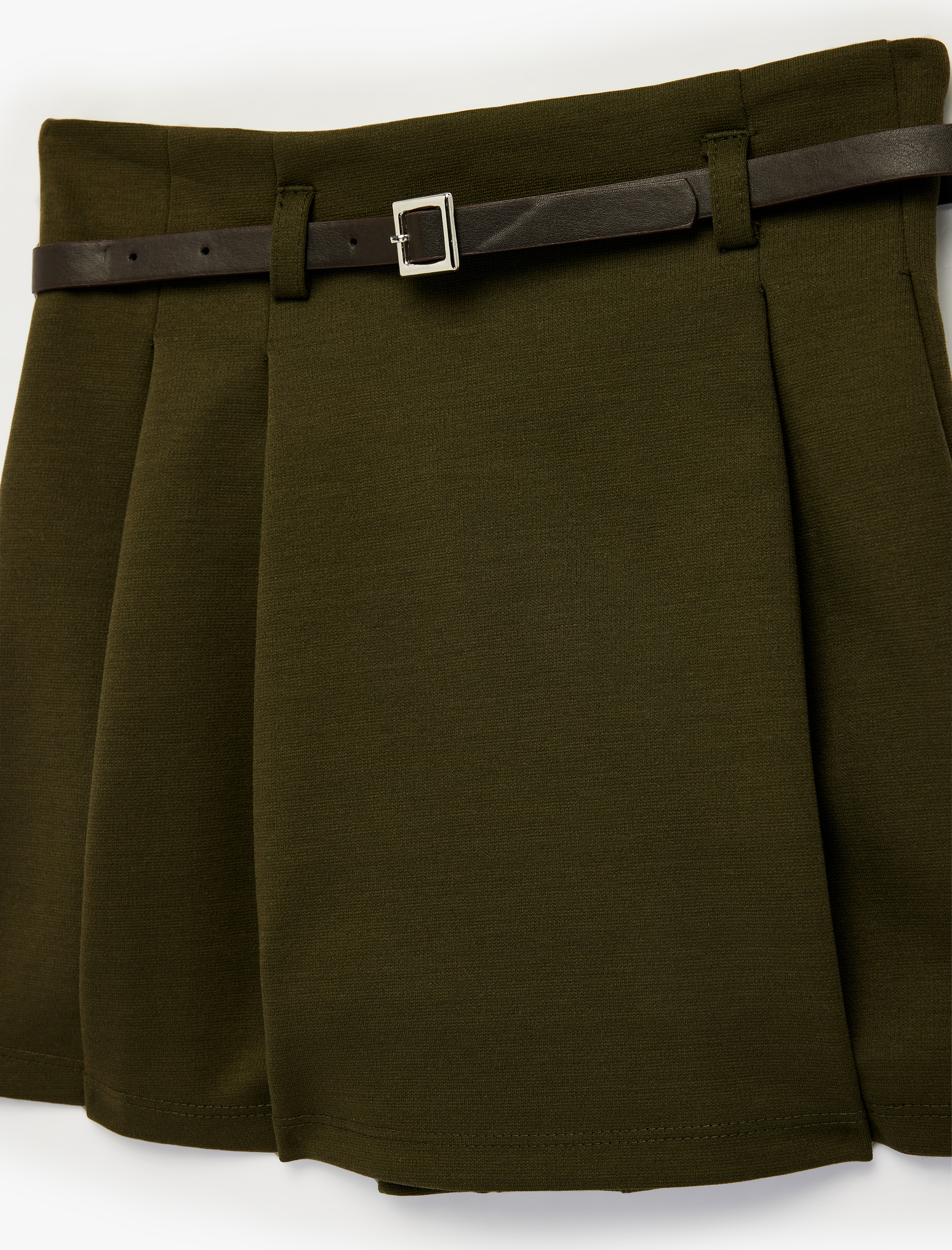  Kız Çocuk Kemer Detaylı Kalın Pileli Mini Etek