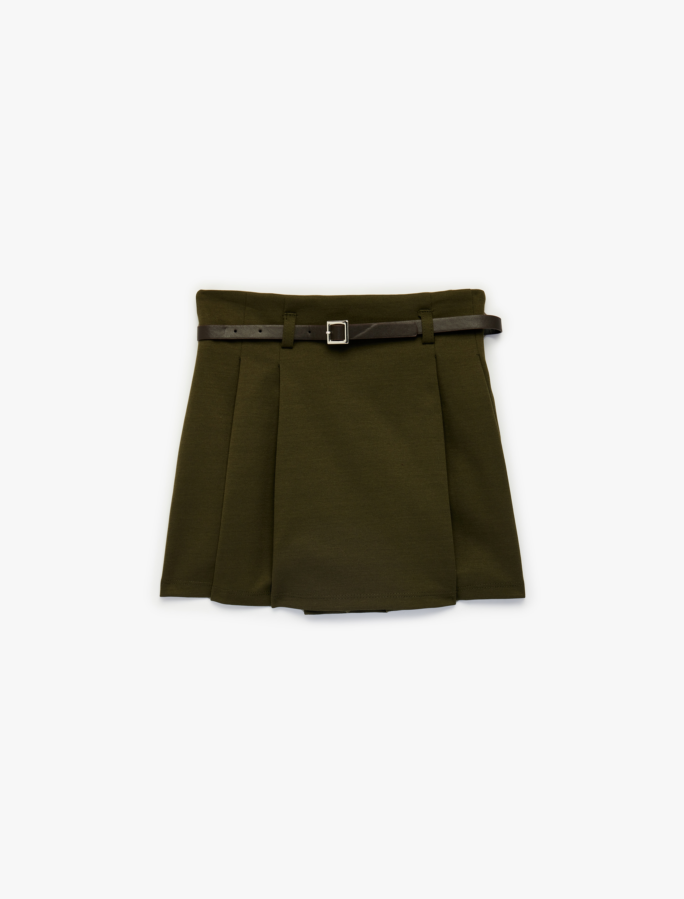  Kız Çocuk Kemer Detaylı Kalın Pileli Mini Etek