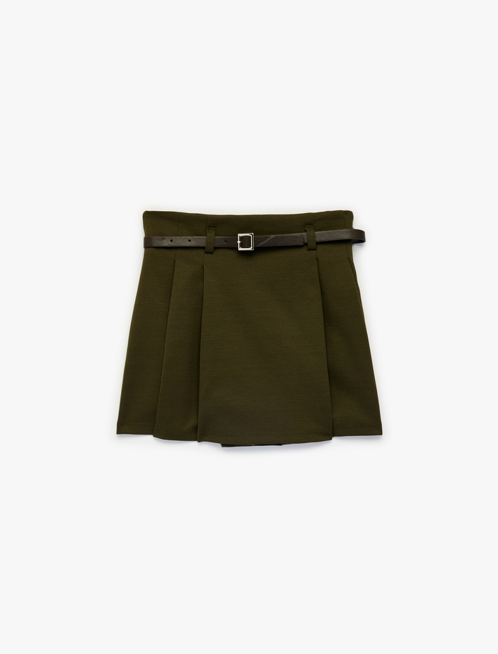 Kız Çocuk Kemer Detaylı Kalın Pileli Mini Etek