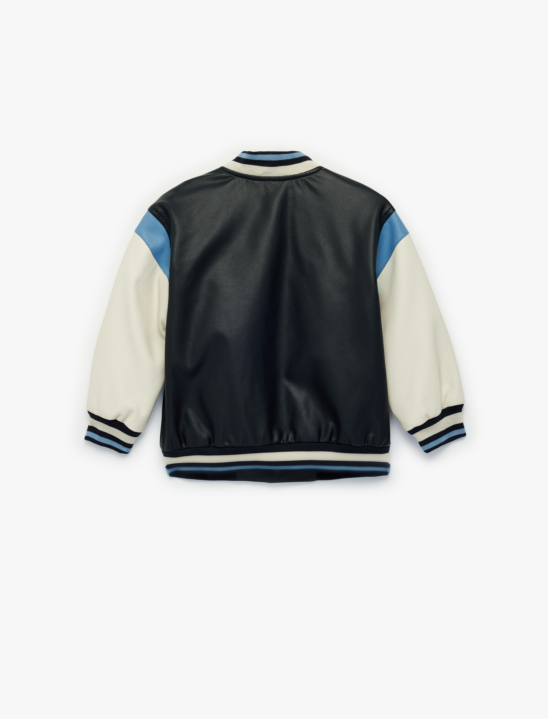  Erkek Bebek Uzun Kollu Bisiklet Yaka Suni Deri Bomber Kolej Ceket