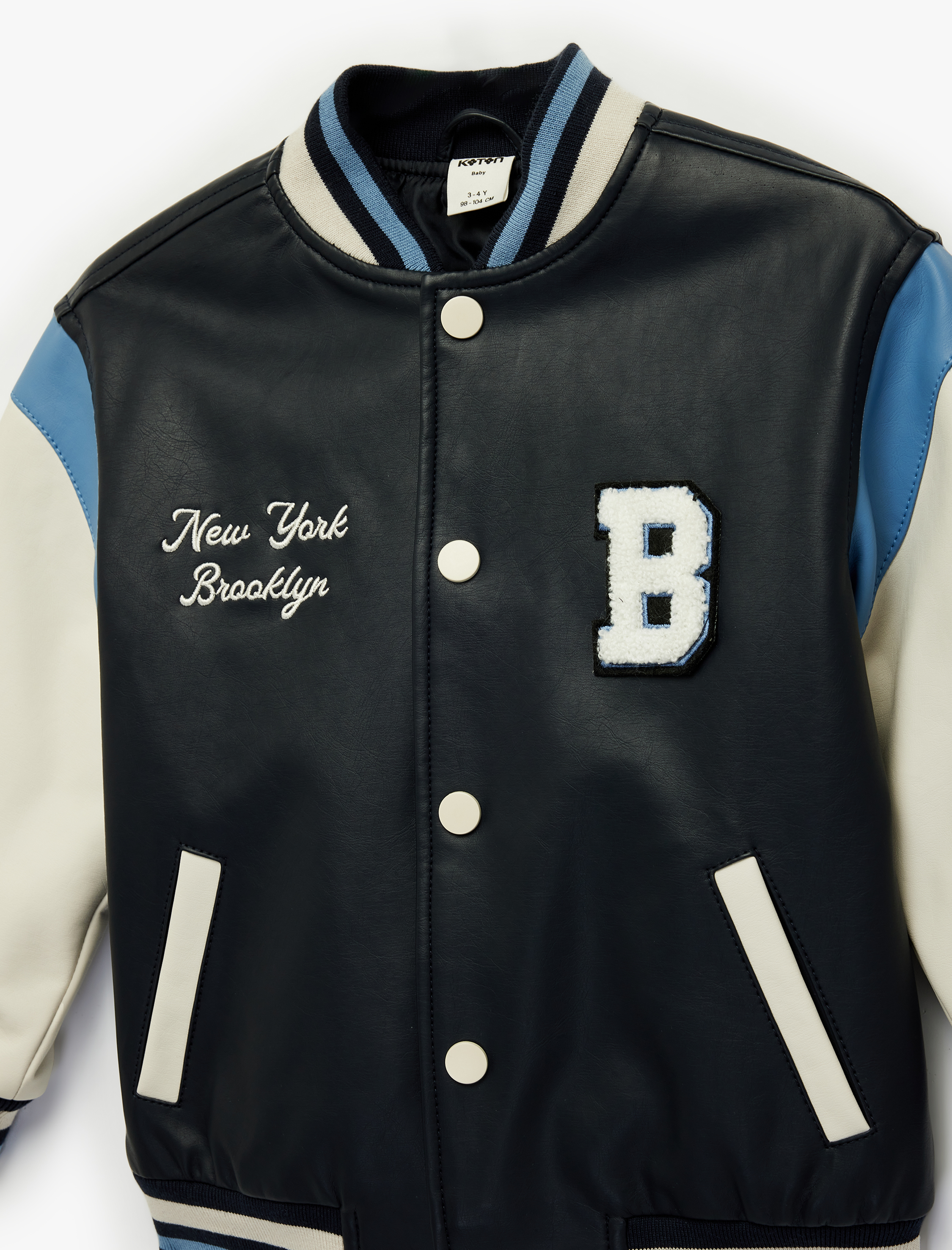  Erkek Bebek Uzun Kollu Bisiklet Yaka Suni Deri Bomber Kolej Ceket