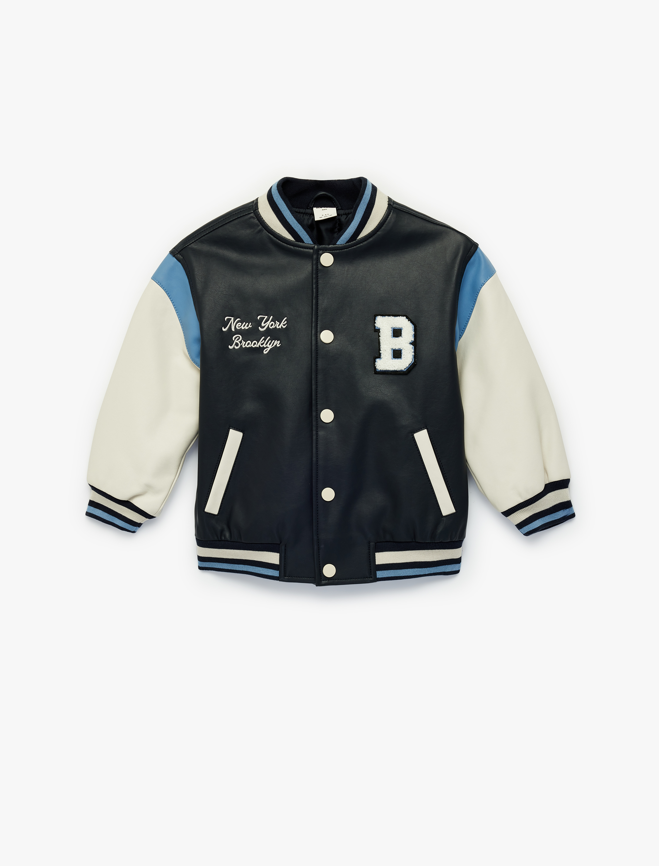  Erkek Bebek Uzun Kollu Bisiklet Yaka Suni Deri Bomber Kolej Ceket