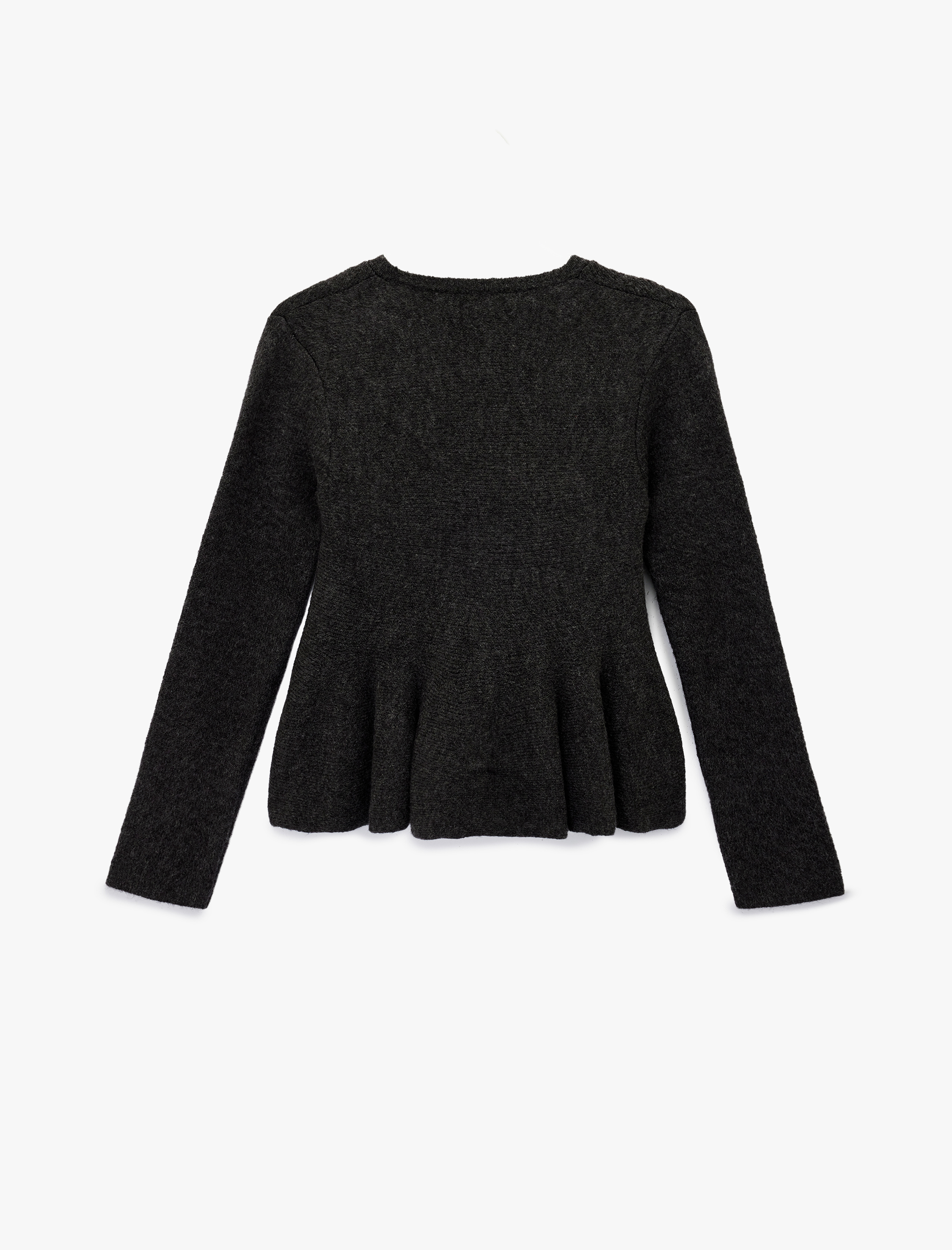   Uzun Kollu Bisiklet Yaka Düğme Detaylı Triko Peplum Hırka