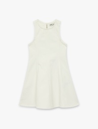 Pamuklu Kolsuz Bisiklet Yaka Denim Elbise