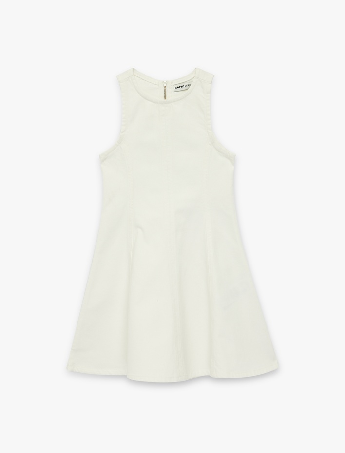 Kız Çocuk Pamuklu Kolsuz Bisiklet Yaka Denim Elbise