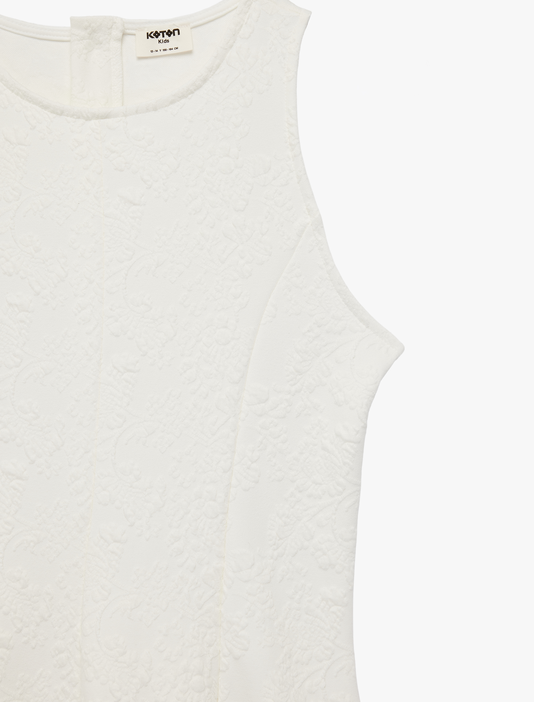  Kız Çocuk Bisiklet Yaka Pileli Dokulu Kolsuz Elbise