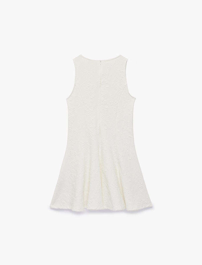 Kız Çocuk Bisiklet Yaka Pileli Dokulu Kolsuz Elbise