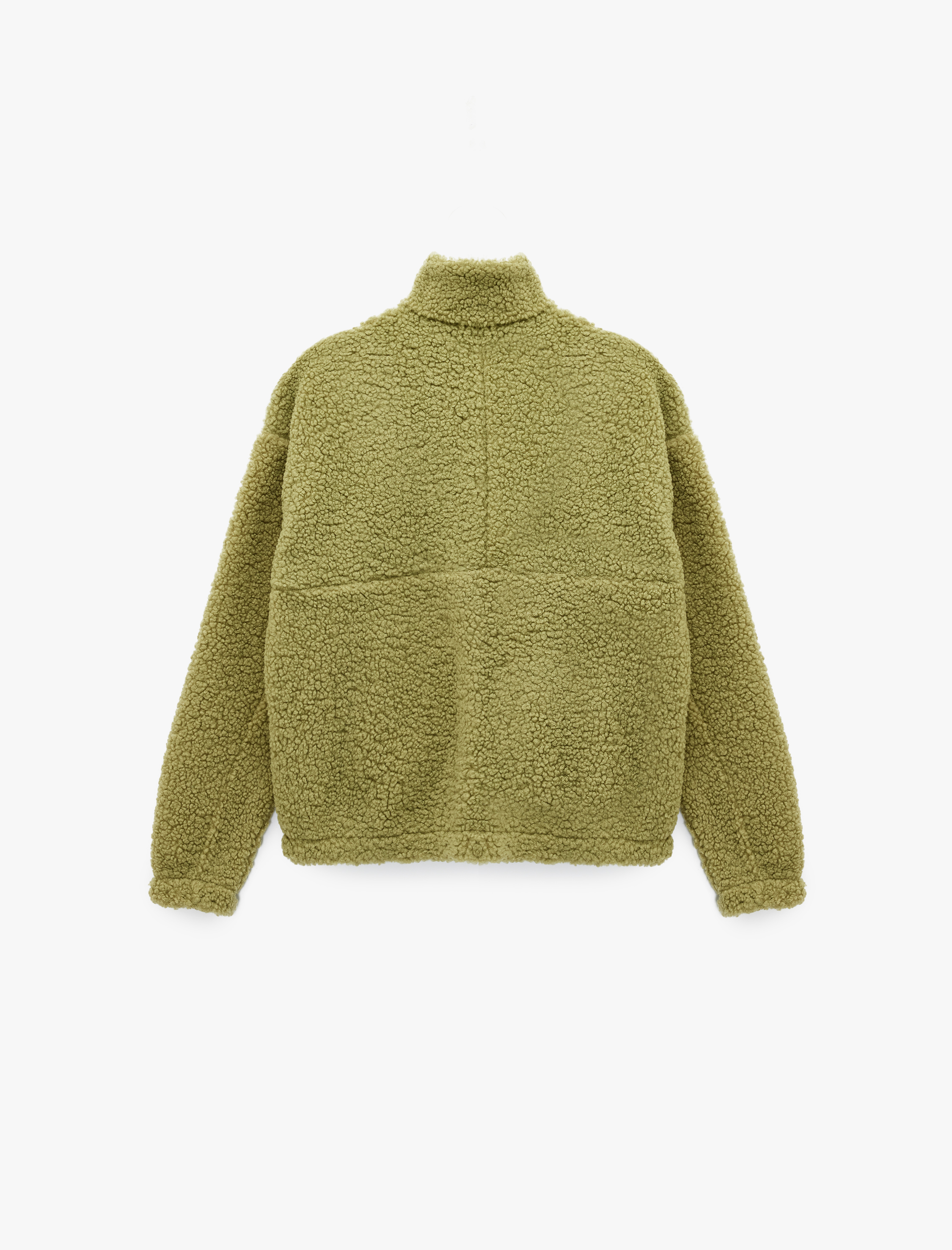   Uzun Kollu Cepli Dik Yaka Fermuarlı Peluş Ceket