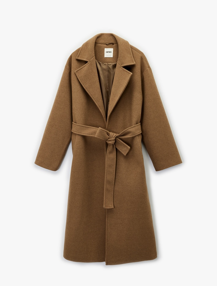  Kemerli Uzun Kaşe Kaban Cepli Uzun Kollu