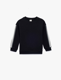Bisiklet Yaka Uzun Kollu Pamuklu Oversize Sweatshirt