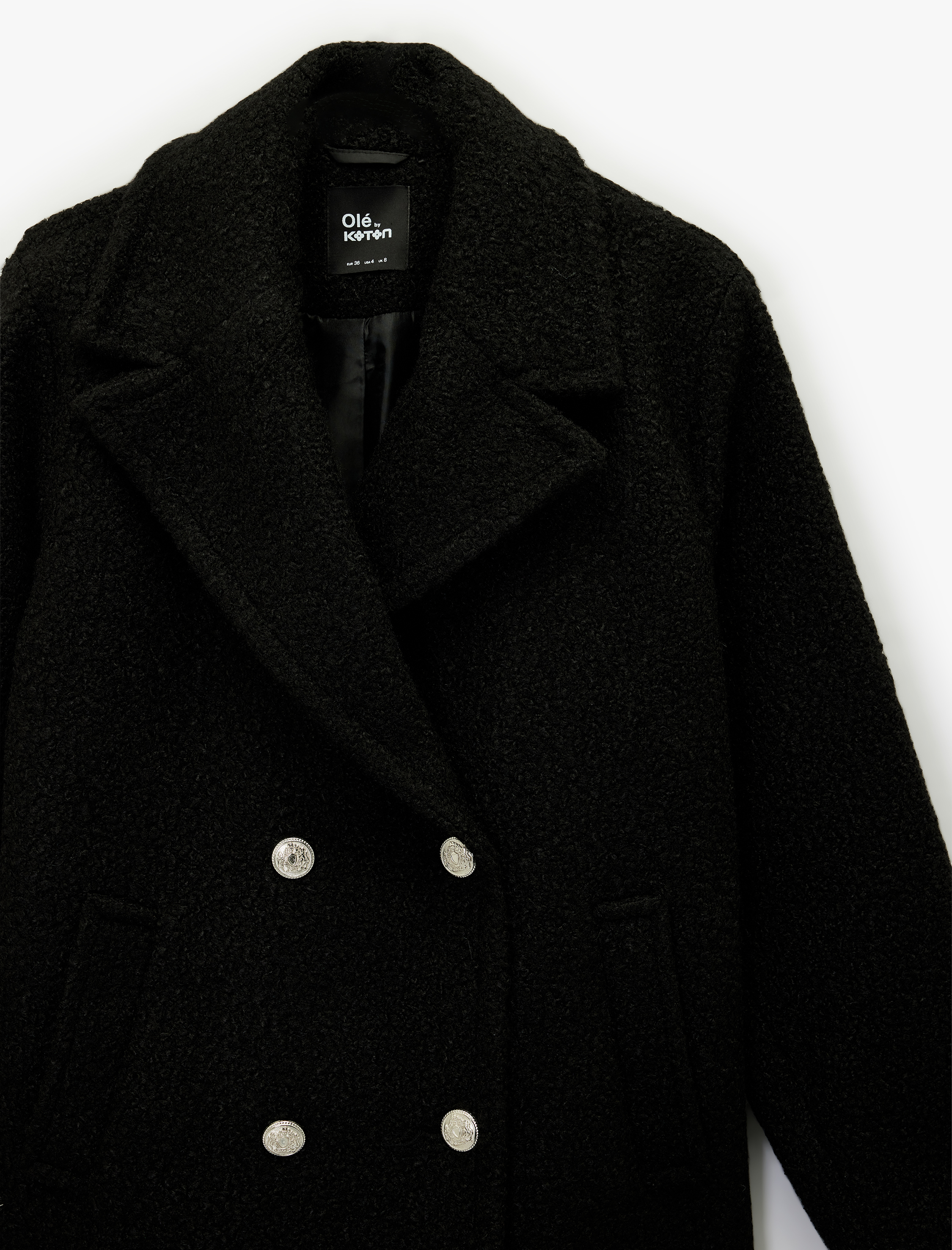   Cepli Uzun Kollu Kruvaze Düğmeli Buklet Kaban