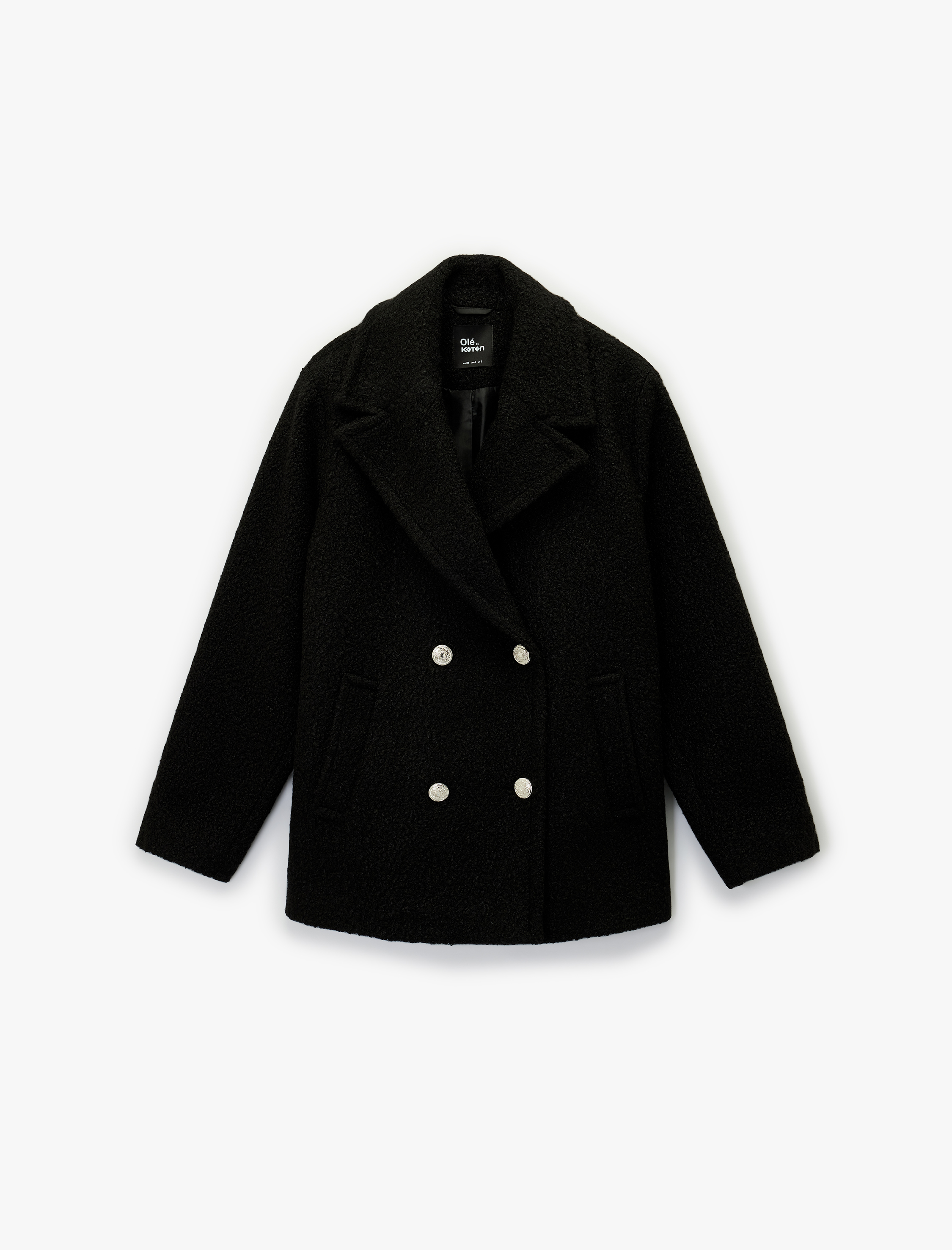   Cepli Uzun Kollu Kruvaze Düğmeli Buklet Kaban