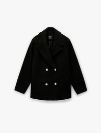 Cepli Uzun Kollu Kruvaze Düğmeli Buklet Kaban