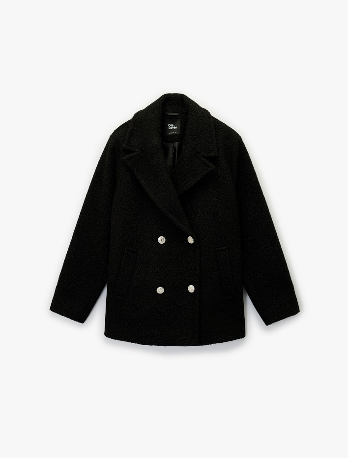  Cepli Uzun Kollu Kruvaze Düğmeli Buklet Kaban