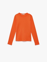 Pamuklu Uzun Kollu Bisiklet Yaka Basic Tişört