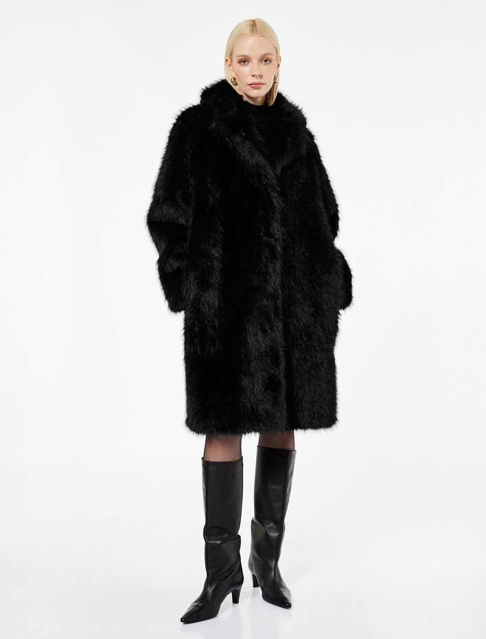  Suni Kürk Kaban Oversize Uzun Kollu Cepli