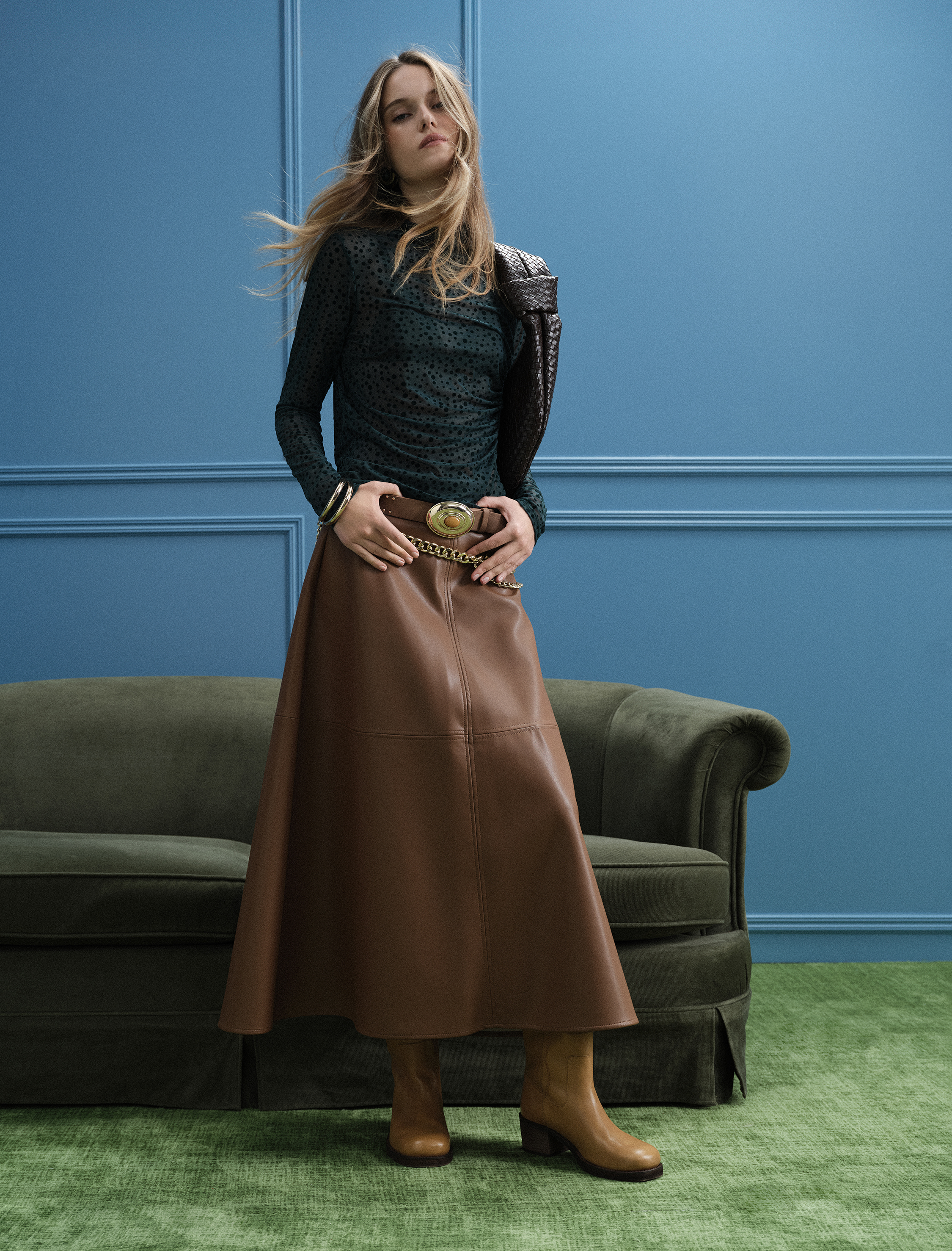   Koton X Melis Ağazat - Volanlı Kloş Kesim Midi Suni Deri Etek