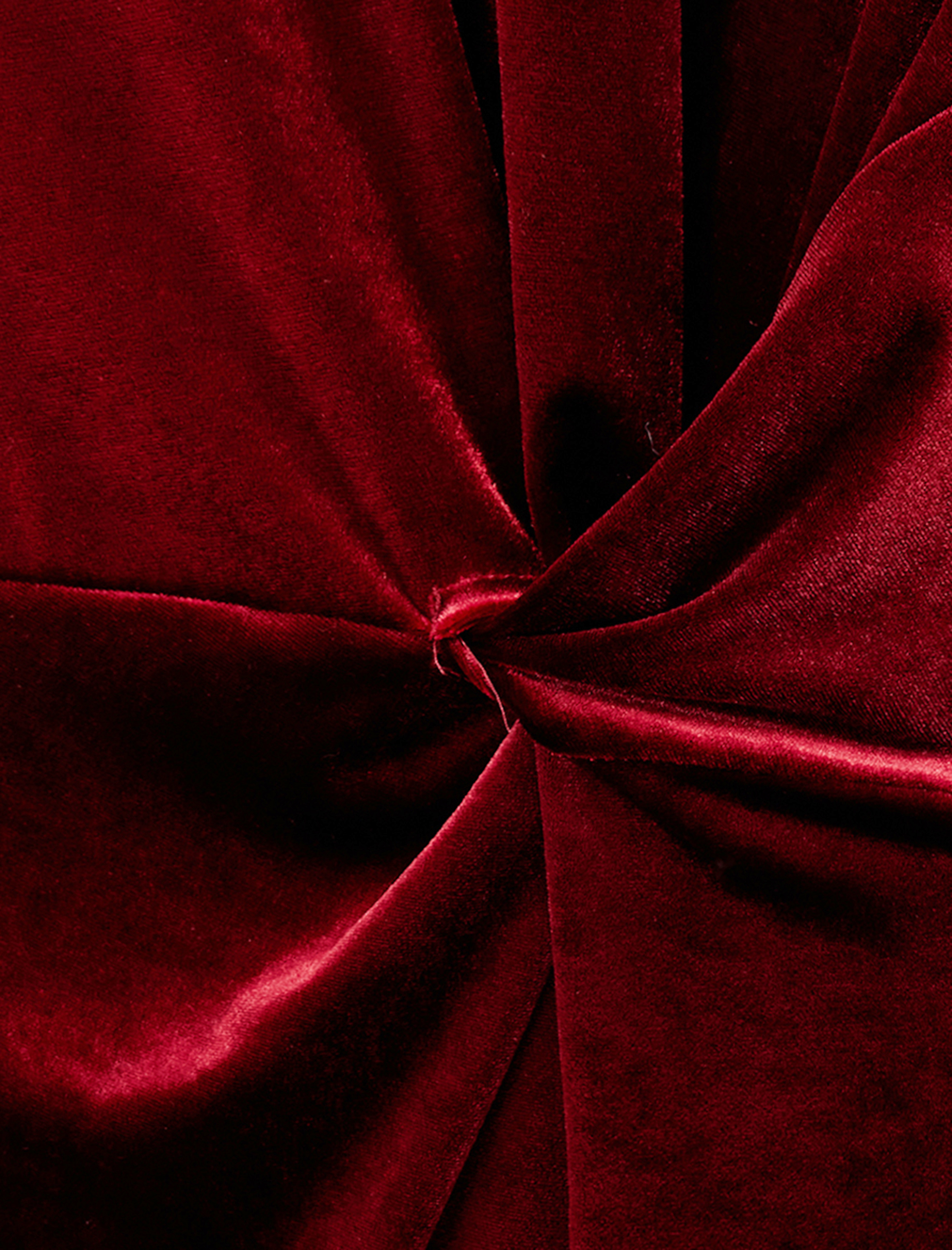   Drape Detaylı Uzun Kollu Bisiklet Yaka Uzun Kadife Elbise