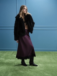 Slim Fit Dantel Detaylı Midi Saten Etek