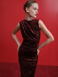 Kolsuz Bisiklet Yaka Drapeli Midi Elbise