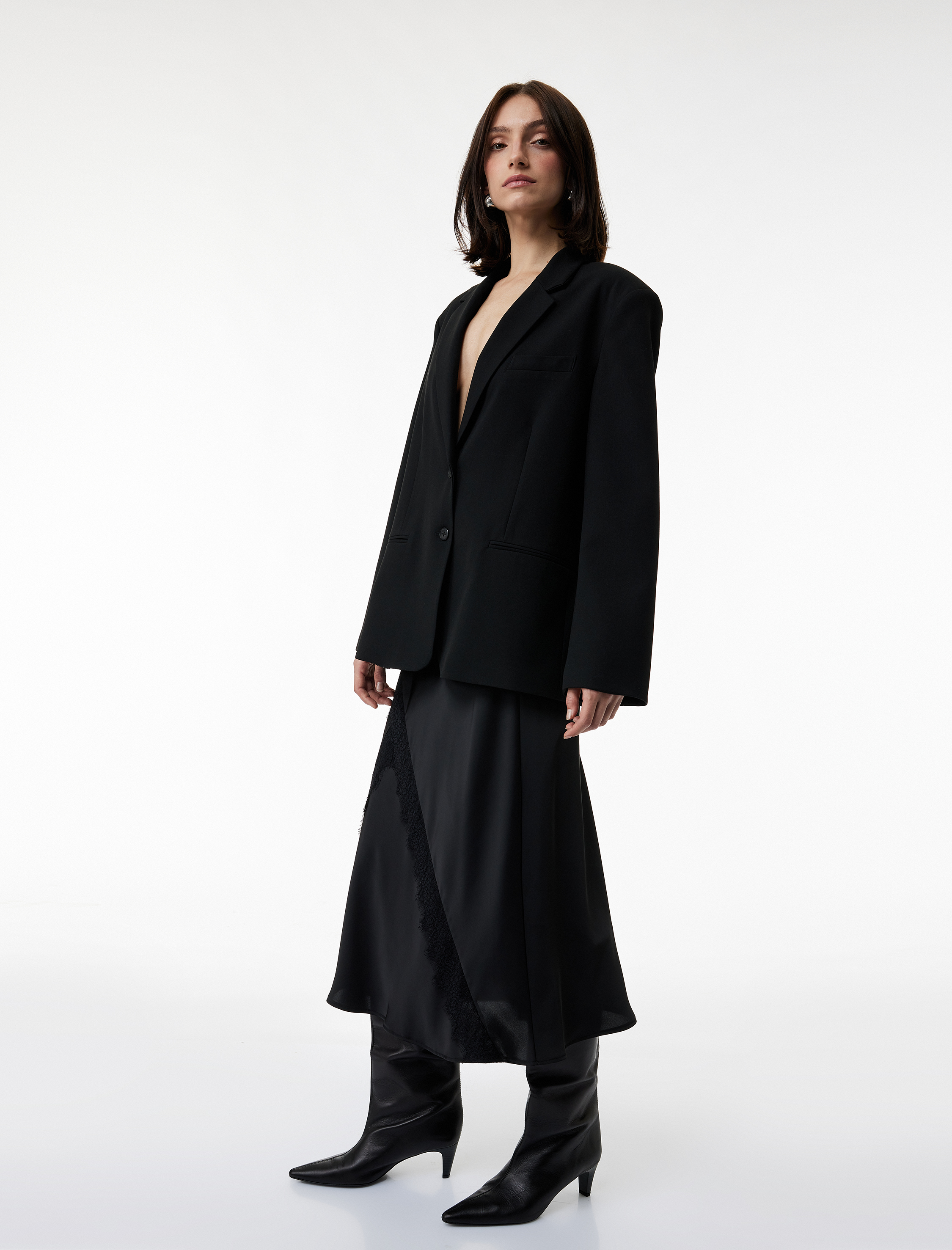   Midi Boy Dantel Detaylı Saten Etek