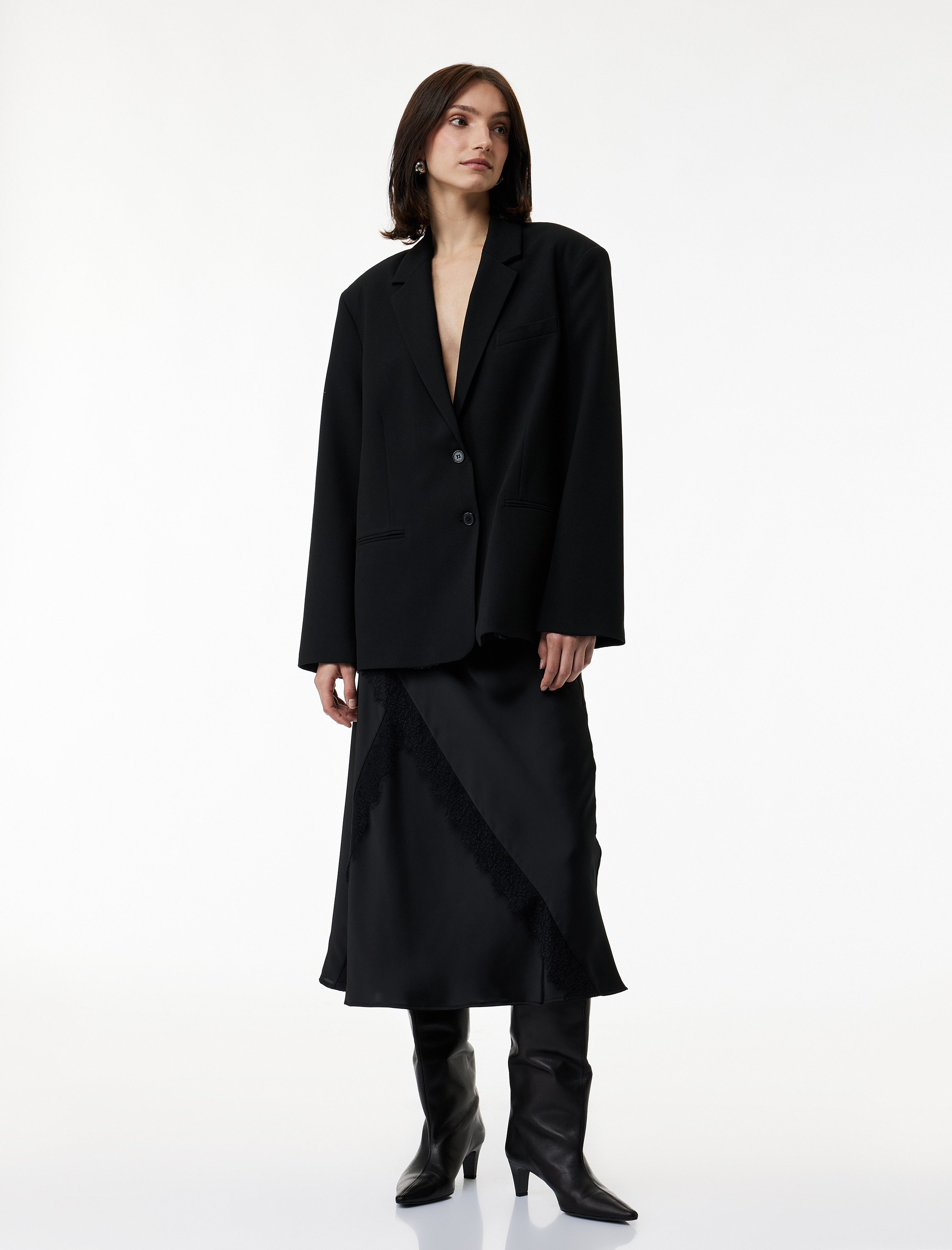   Midi Boy Dantel Detaylı Saten Etek