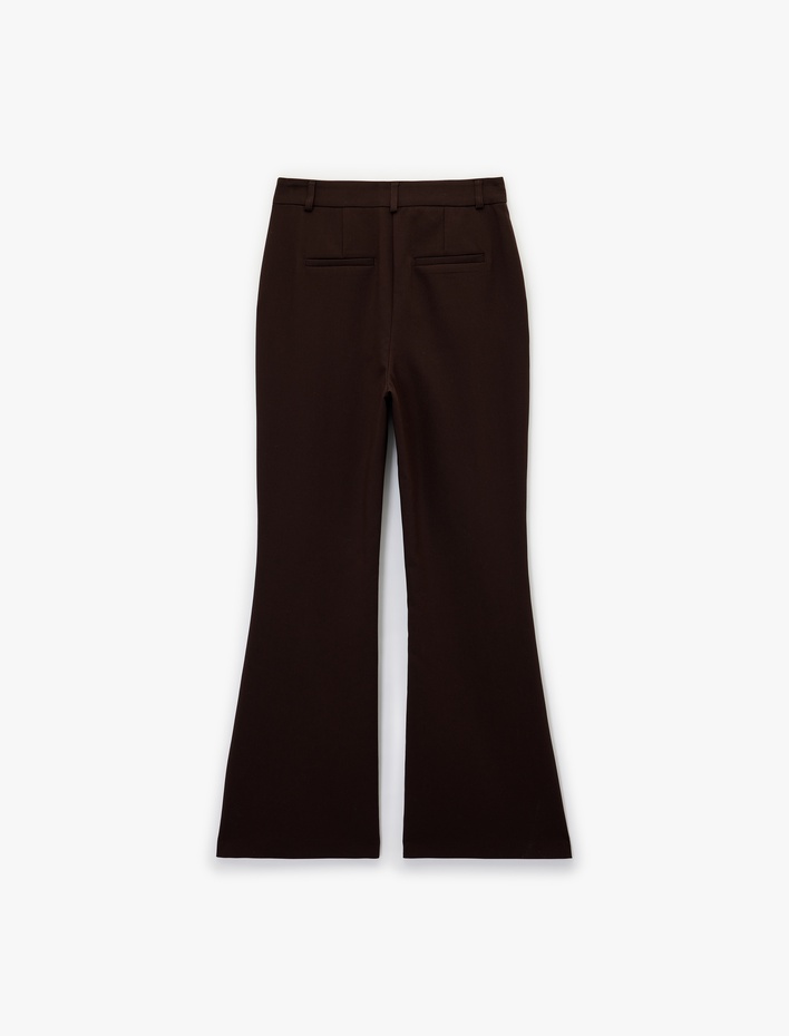  Yüksek Bel Viskon Karışımlı İspanyol Paça Kumaş Pantolon