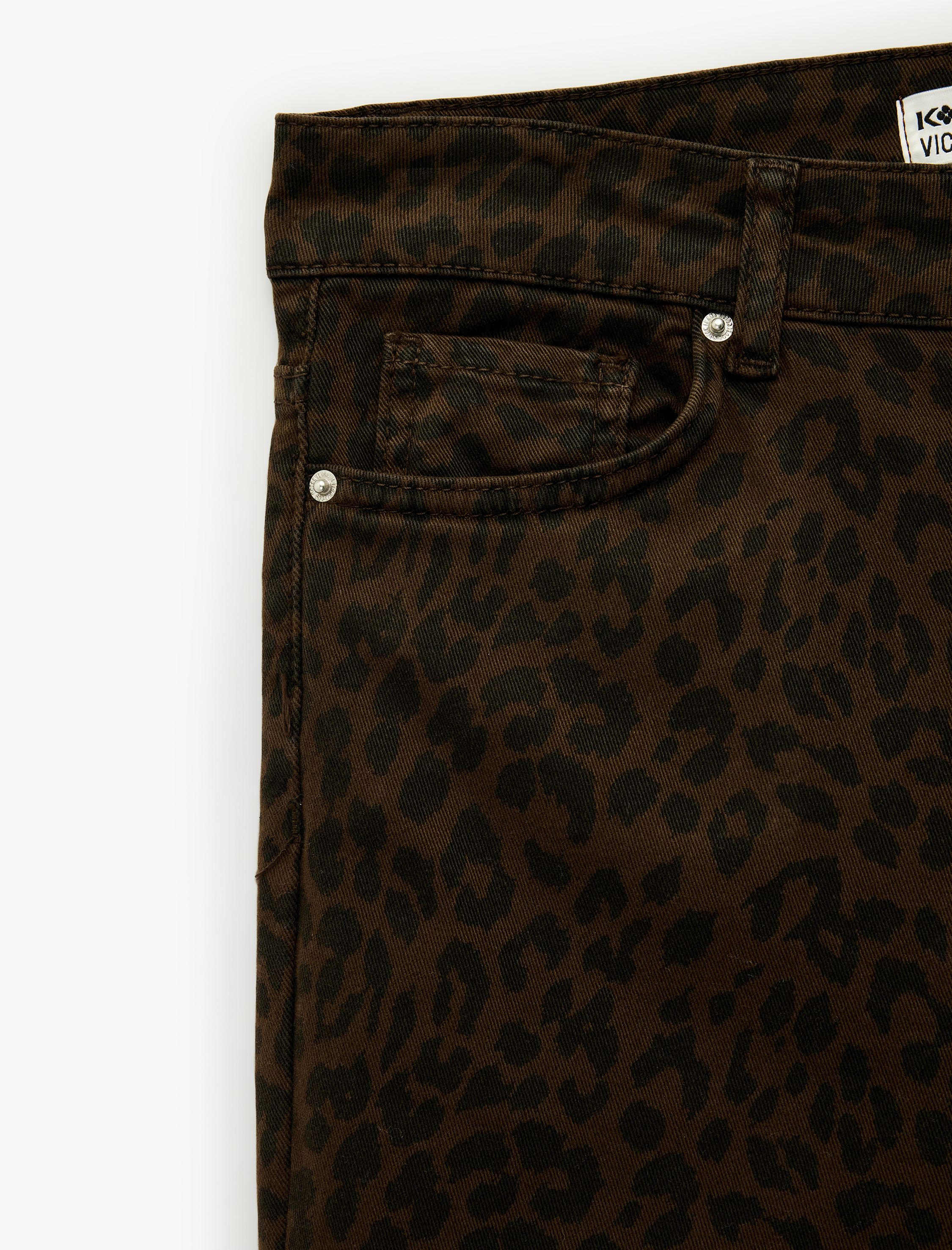   Cepli Yüksek Bel Leopar Desenli İspanyol Paça Jean Pantolon - Flare Jeans