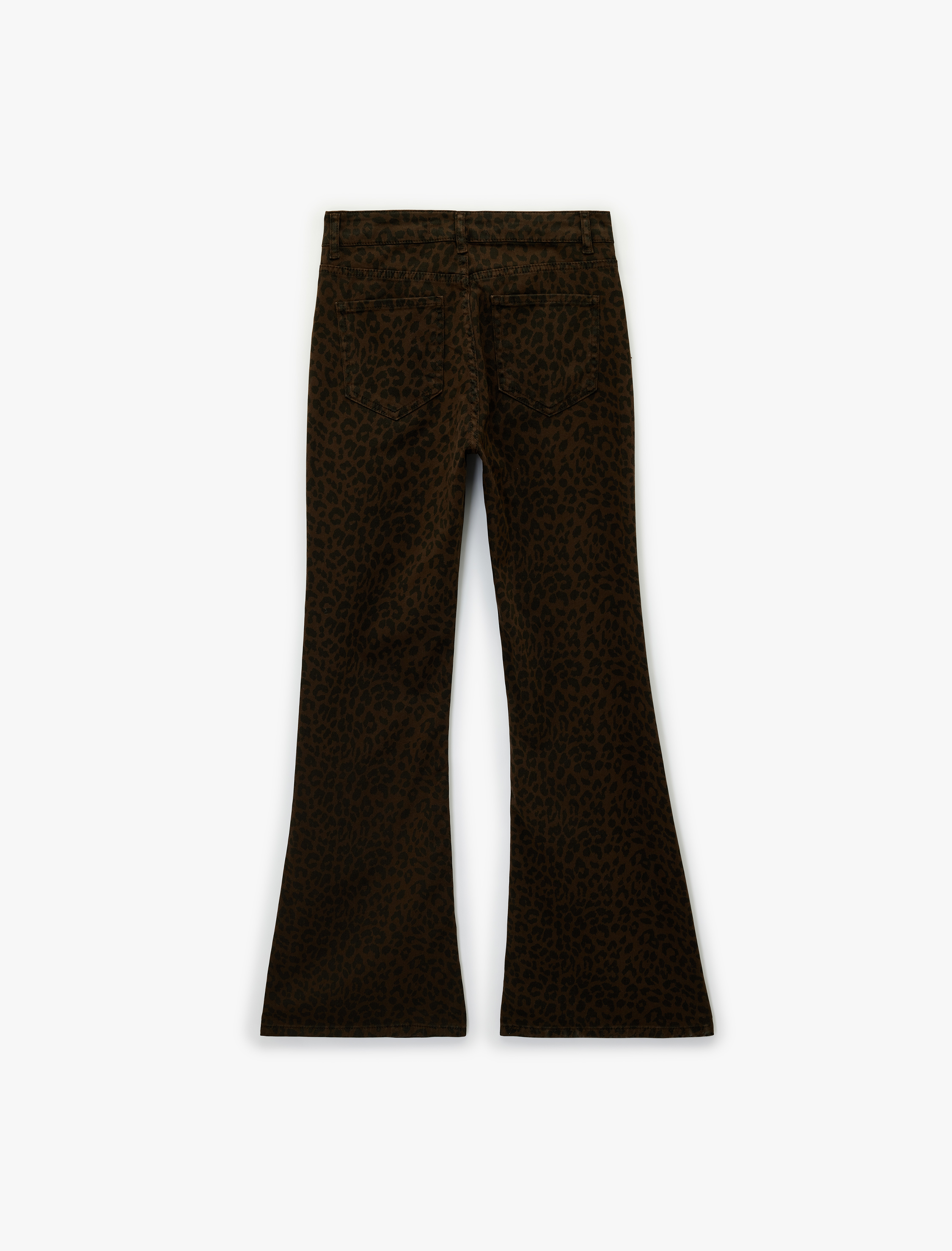   Cepli Yüksek Bel Leopar Desenli İspanyol Paça Jean Pantolon - Flare Jeans