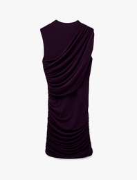 Koton X Sibil Çetinkaya -  Hafif Dik Yaka Drapeli Kolsuz Mini Elbise