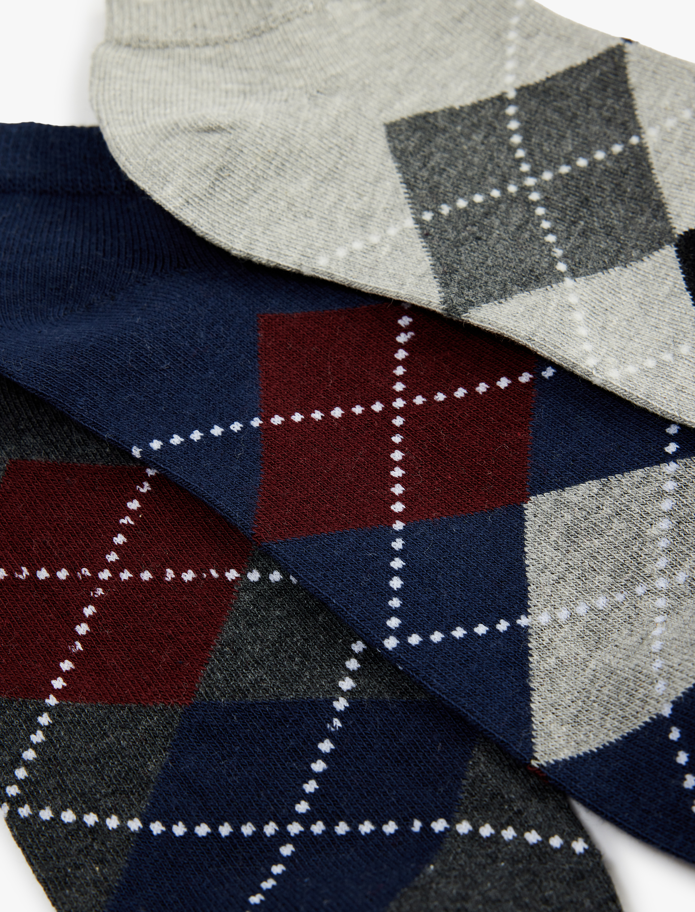  Erkek Baklava Desenli Pamuklu Çok Renkli 3'lü Patik Çorap Seti