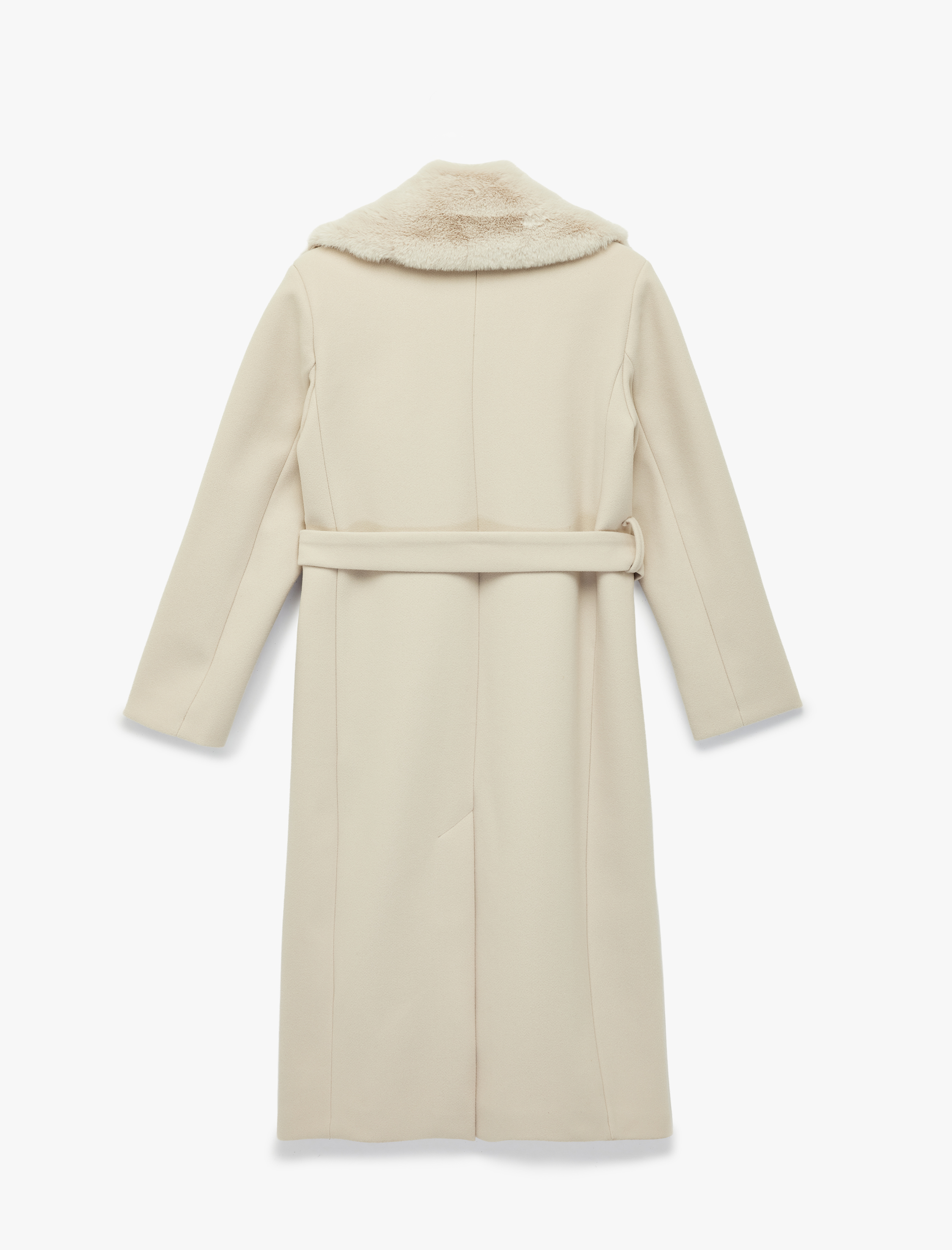   Çıkarılabilir Kürk Yaka Kaban Kemerli Kaşe Uzun Kollu