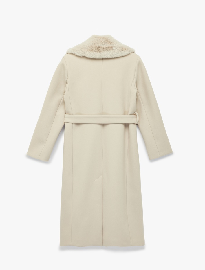  Çıkarılabilir Kürk Yaka Kaban Kemerli Kaşe Uzun Kollu