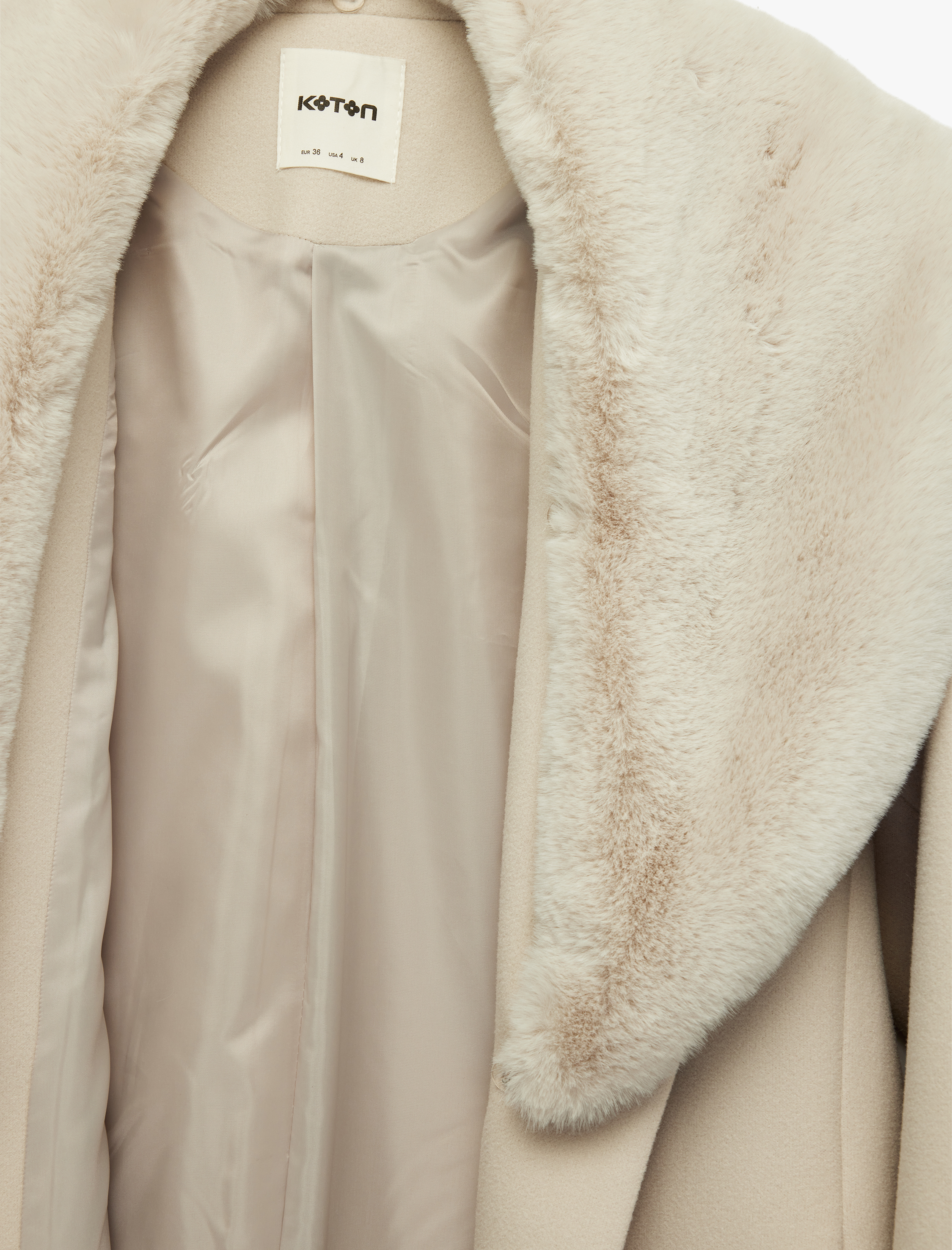   Çıkarılabilir Kürk Yaka Kaban Kemerli Kaşe Uzun Kollu