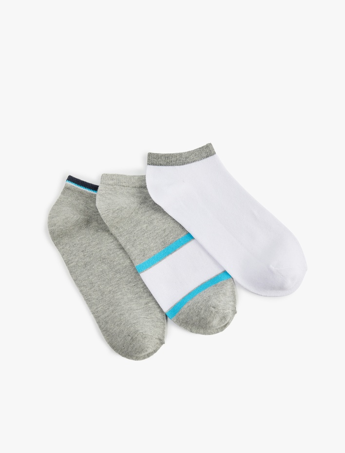 Erkek Çok Renkli Çizgili 3'lü Patik Çorap Seti