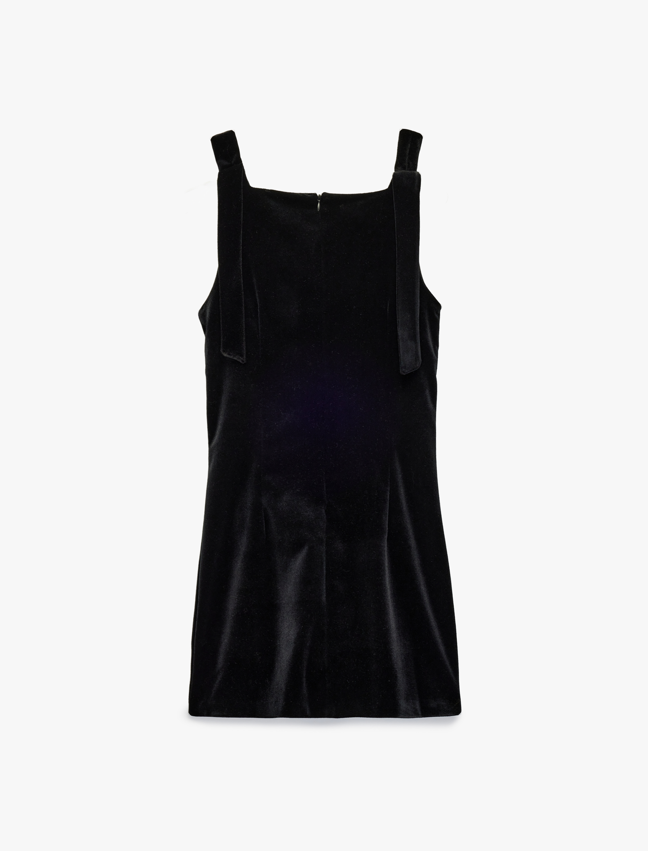   Kare Yaka Kolsuz Fiyonk Detaylı Mini Kadife Elbise