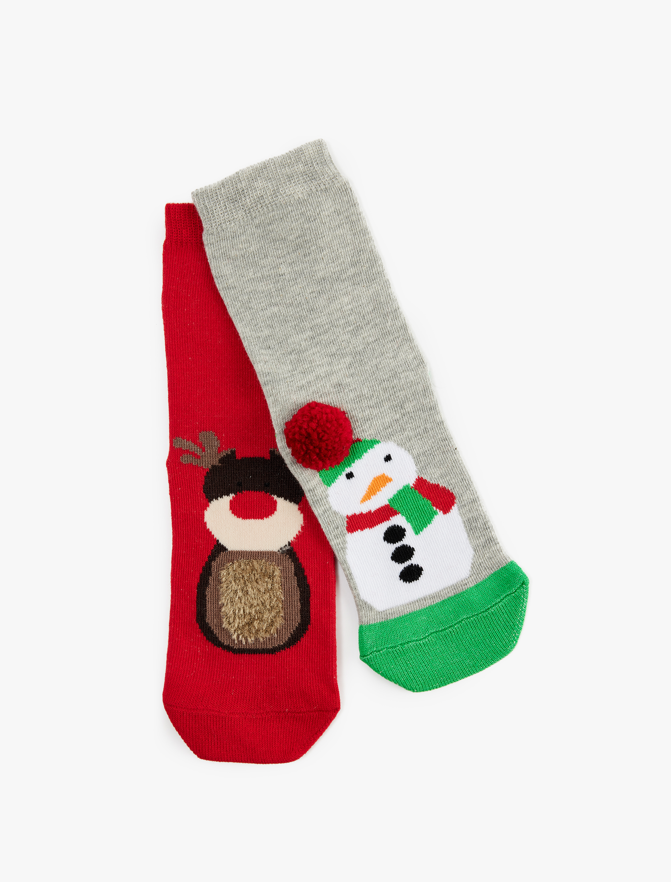  Erkek Çocuk Ponpon Detaylı Kardan Adam ve Geyik Desenli Yılbaşı Çorap Seti