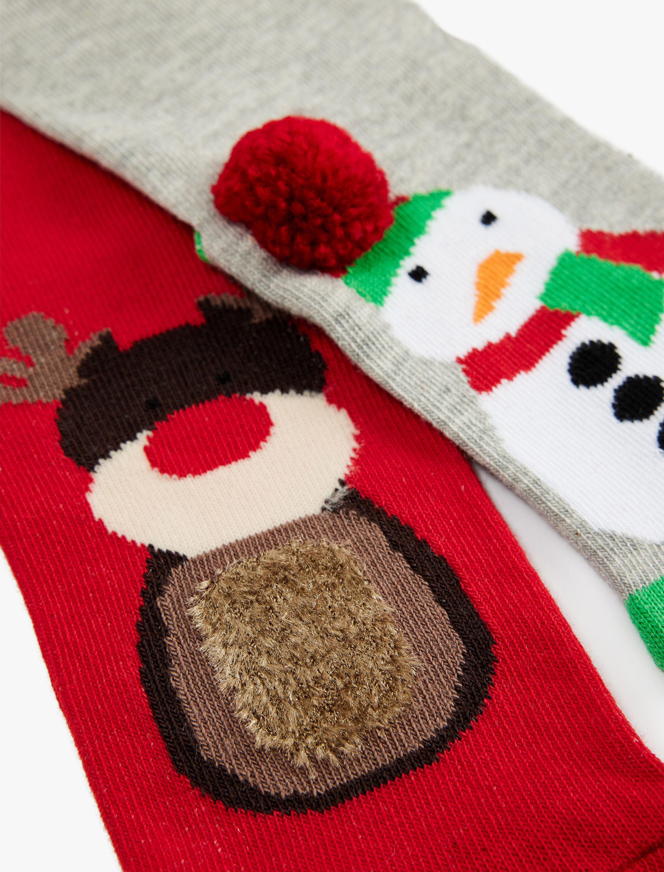  Erkek Çocuk Ponpon Detaylı Kardan Adam ve Geyik Desenli Yılbaşı Çorap Seti