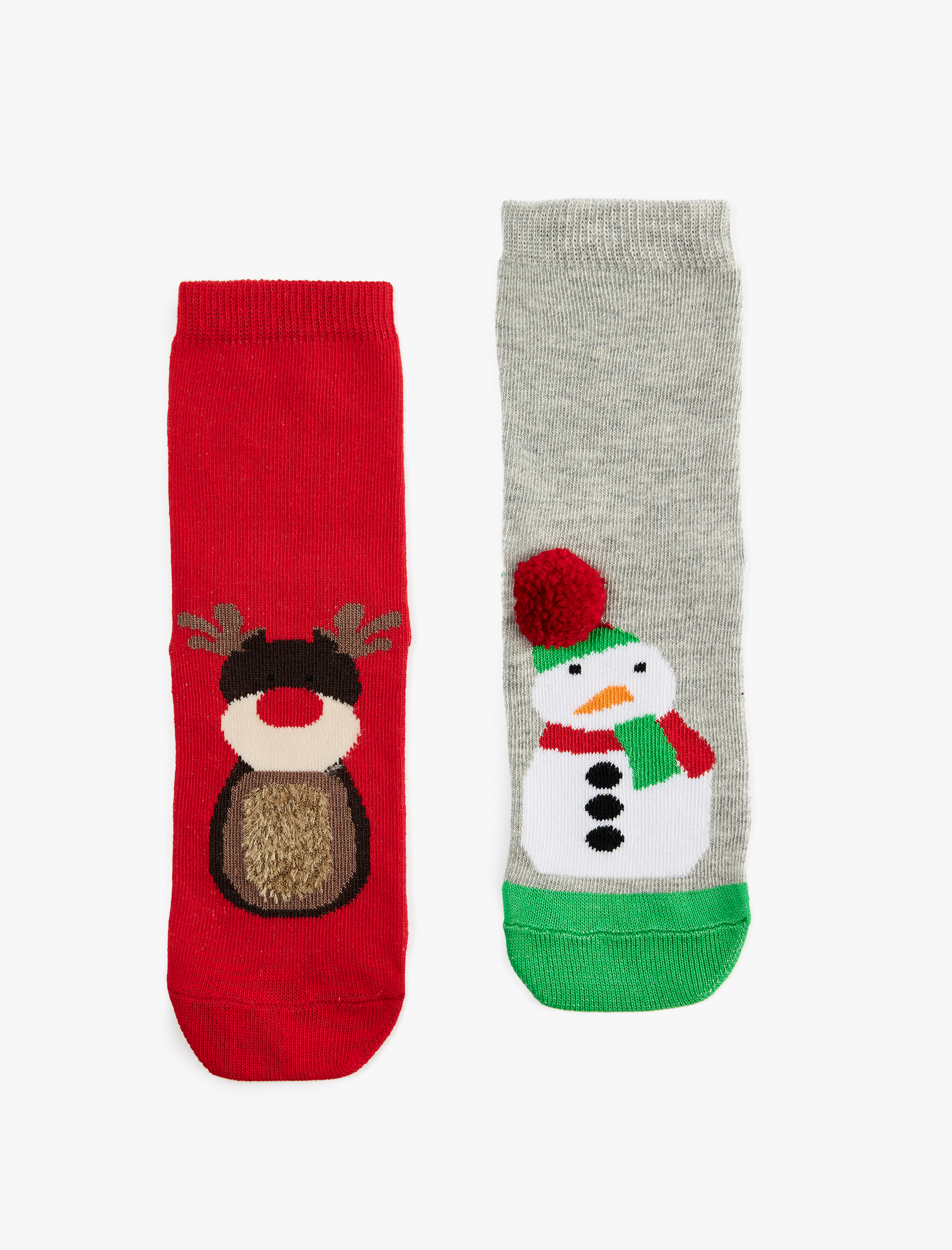  Erkek Çocuk Ponpon Detaylı Kardan Adam ve Geyik Desenli Yılbaşı Çorap Seti