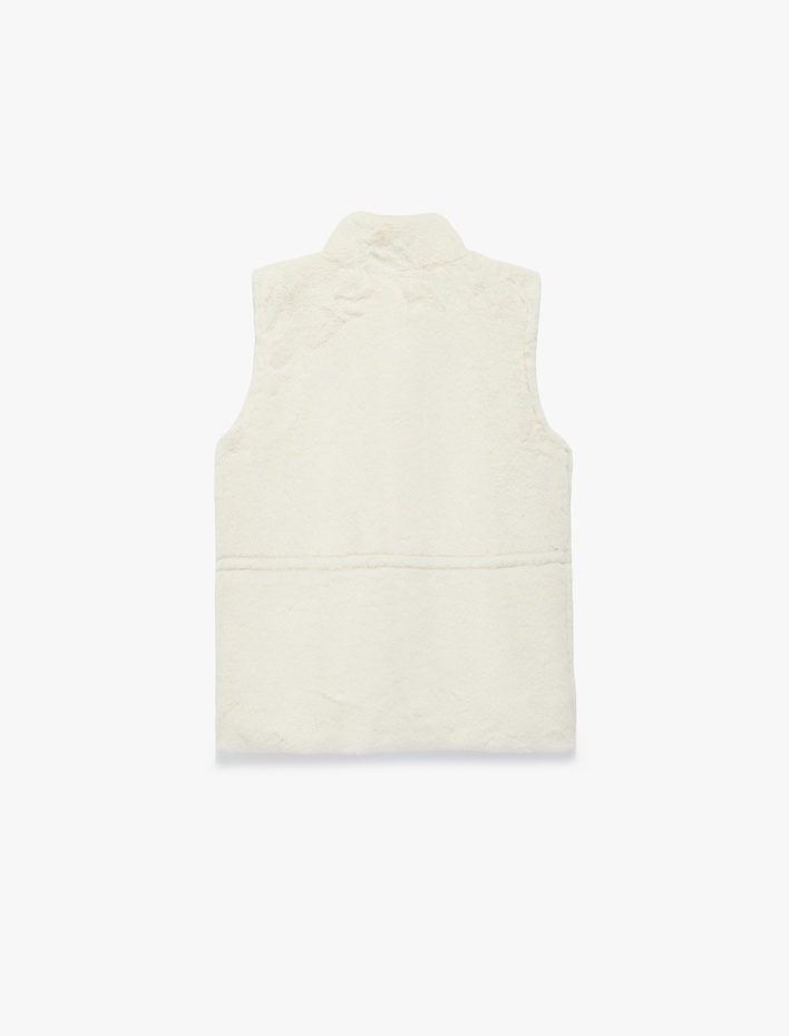  Cepli Dik Yaka Fermuarlı Suni Kürk Yelek