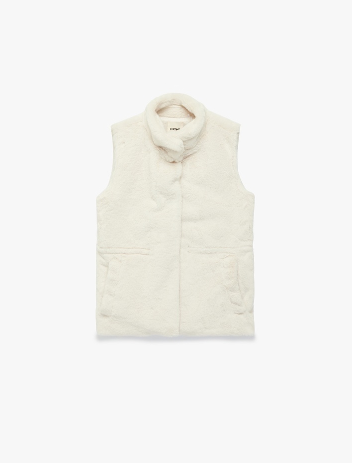  Cepli Dik Yaka Fermuarlı Suni Kürk Yelek