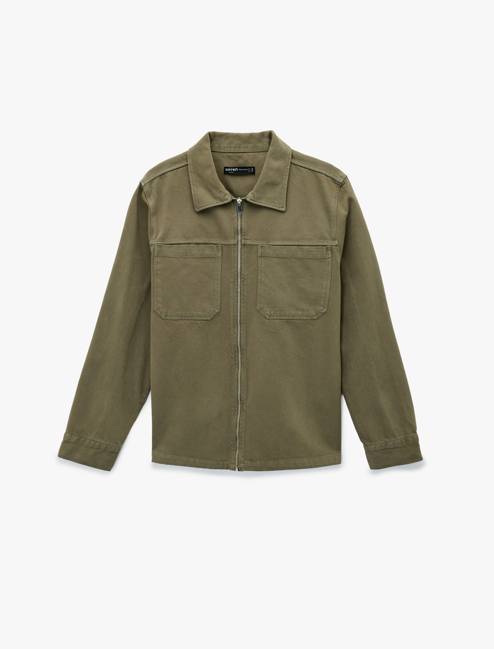  Regular Fit Uzun Kollu Cep Detaylı Fermuarlı Gömlek Ceket